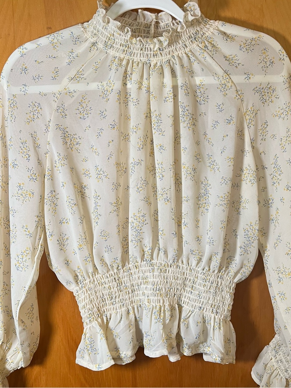 Sheer yellow floral long sleeve blouse